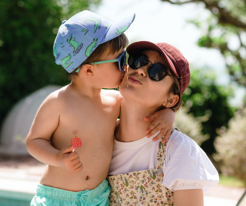 mom and toddler at pool