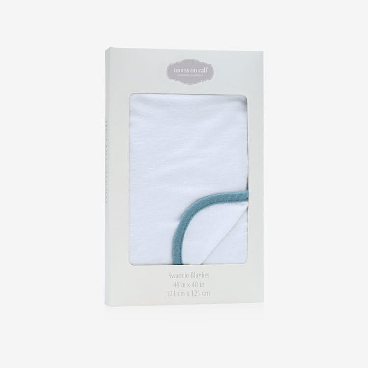 blue swaddle blanket from moms on call