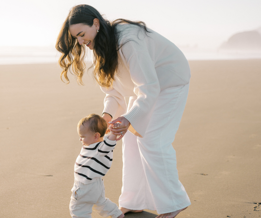 mom and baby at beach