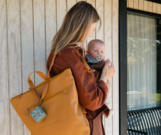 mom running errands with baby