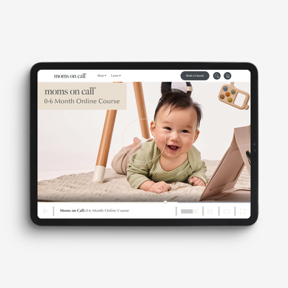 Tablet displaying a moms on call online course for 0-6 months