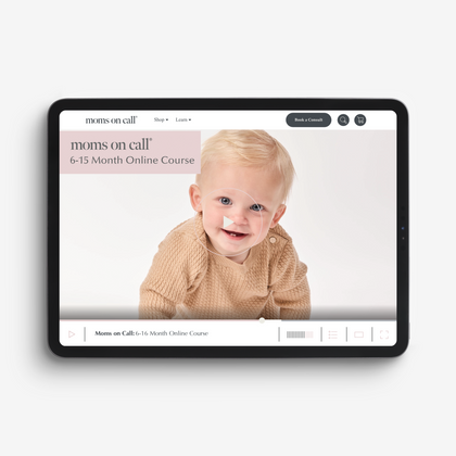 Tablet displaying a moms on call online course for 6-15 months