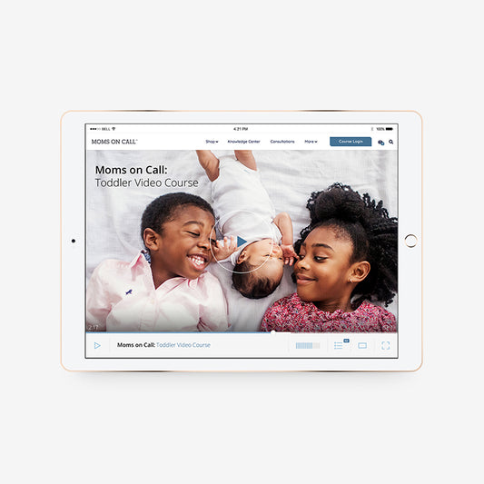 An ipad displaying Moms on Call: Toddler Video Course