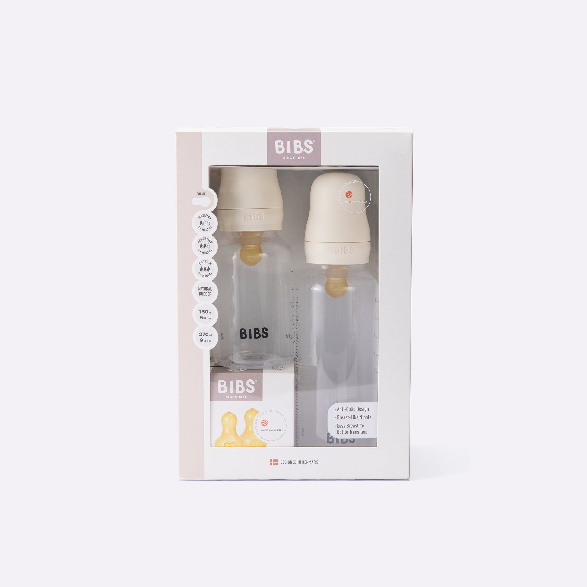 BIBS baby bottle set in packaging on a white background