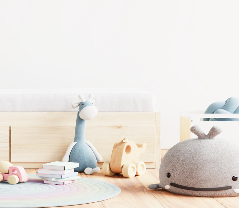 A pastel nursery with toys