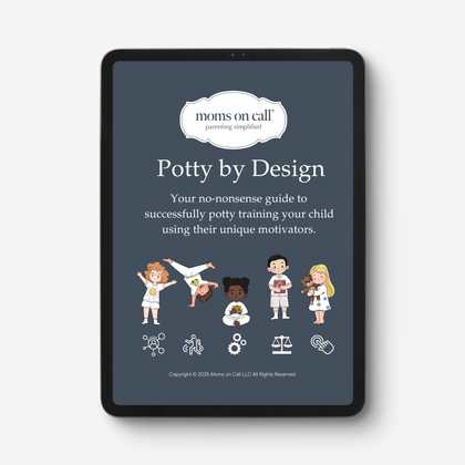Tablet displaying the 'Potty by Design' app on a white background