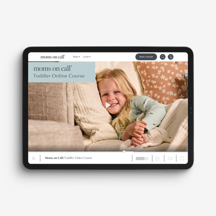 Tablet displaying a moms on call online course for toddlers